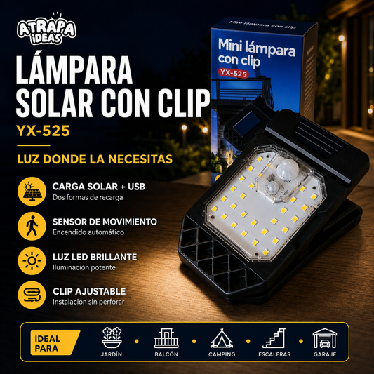 Lámpara solar con clip y sensor de movimiento