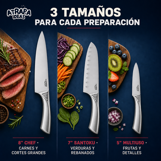 Set de 3 Cuchillos Xtrem Cut de Acero Inoxidable – 35% OFF