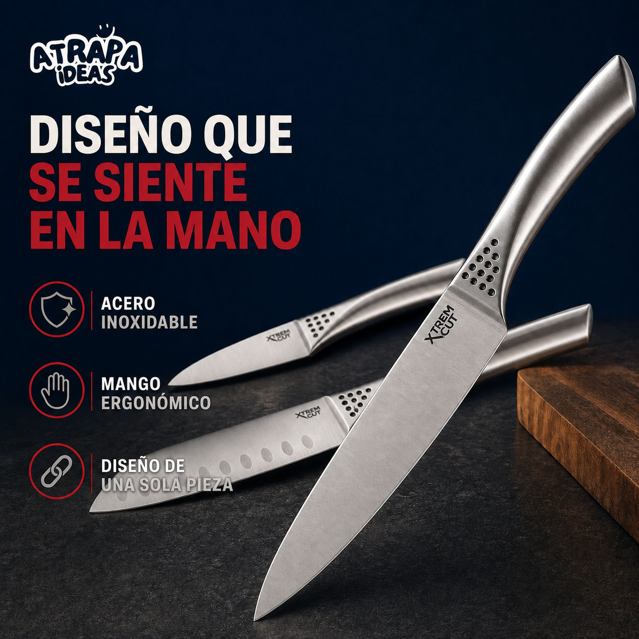 Set de 3 Cuchillos Xtrem Cut de Acero Inoxidable – 35% OFF