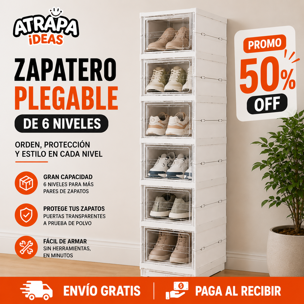 Zapatero Plegable de 6 Niveles - PROMO 50% OFF